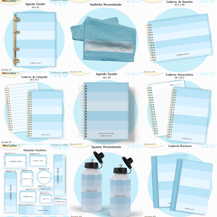 Arquivo Encadernação Kit Escolar - Azul Neutro 1