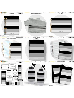 Arquivo Encadernação Kit Escolar - Cinza e Preto