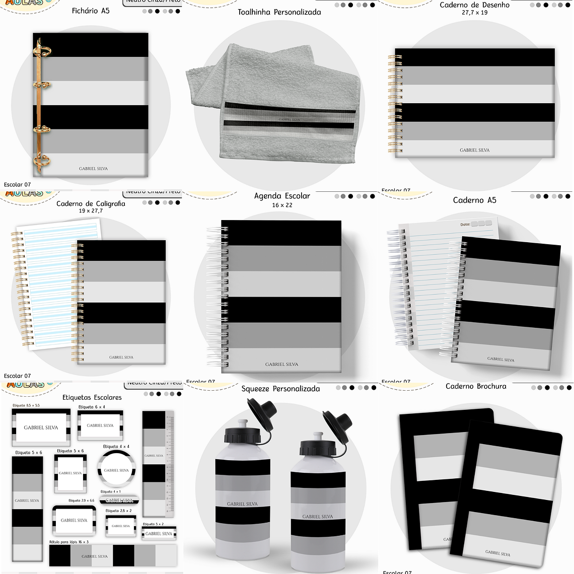 Arquivo Encadernação Kit Escolar - Cinza e Preto 1