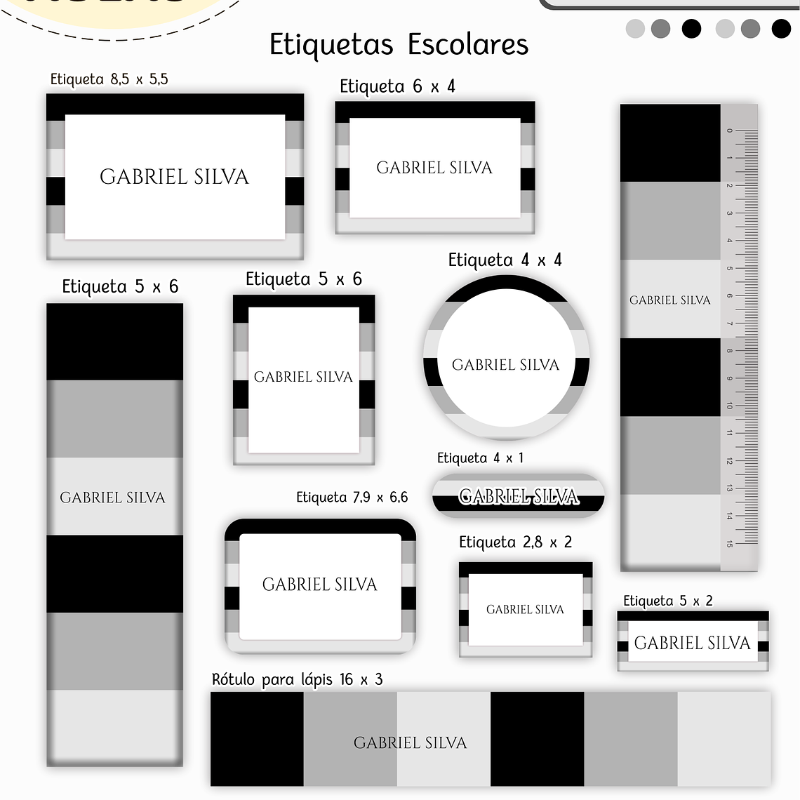 Arquivo Encadernação Kit Escolar - Cinza e Preto 6