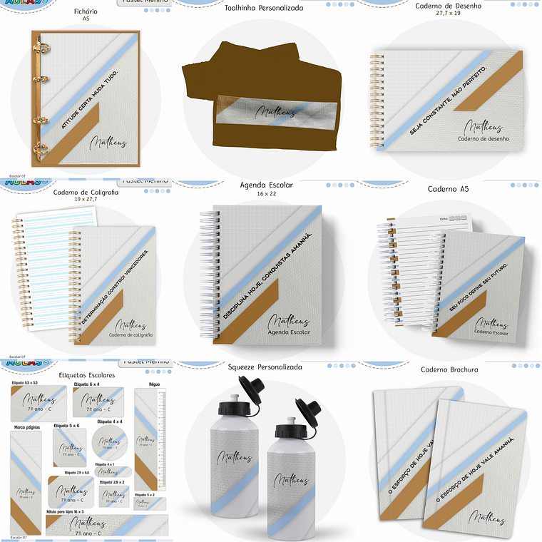 Arquivo Encadernação Kit Escolar - Pastel Menino 1