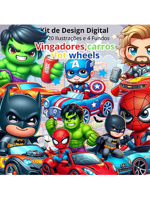 KIT DIGITAL VINGADORES, CARROS HOT WHEELS