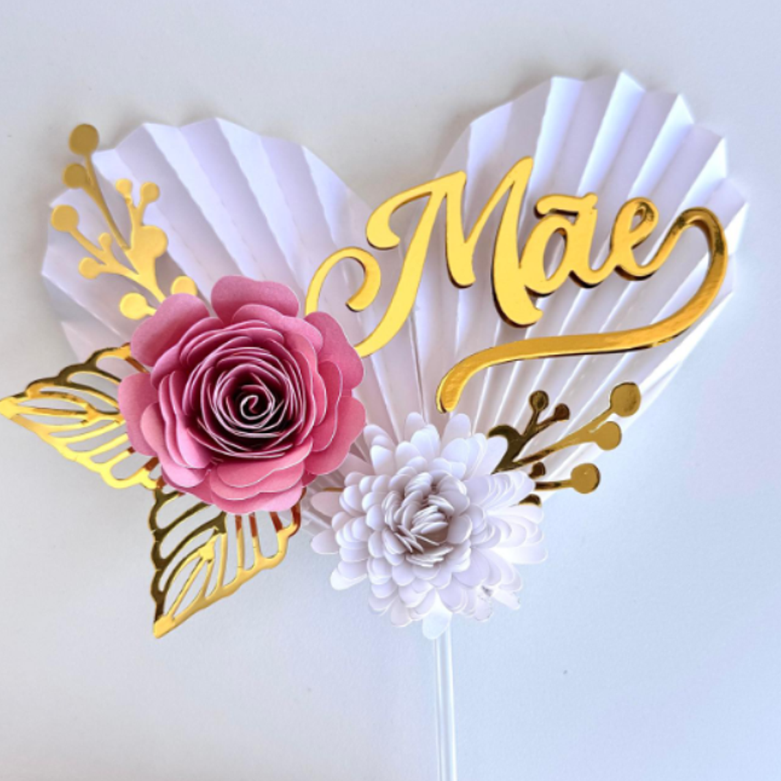 Arquivo Topo de Bolo Dia das Mães - Coração Plissado 1