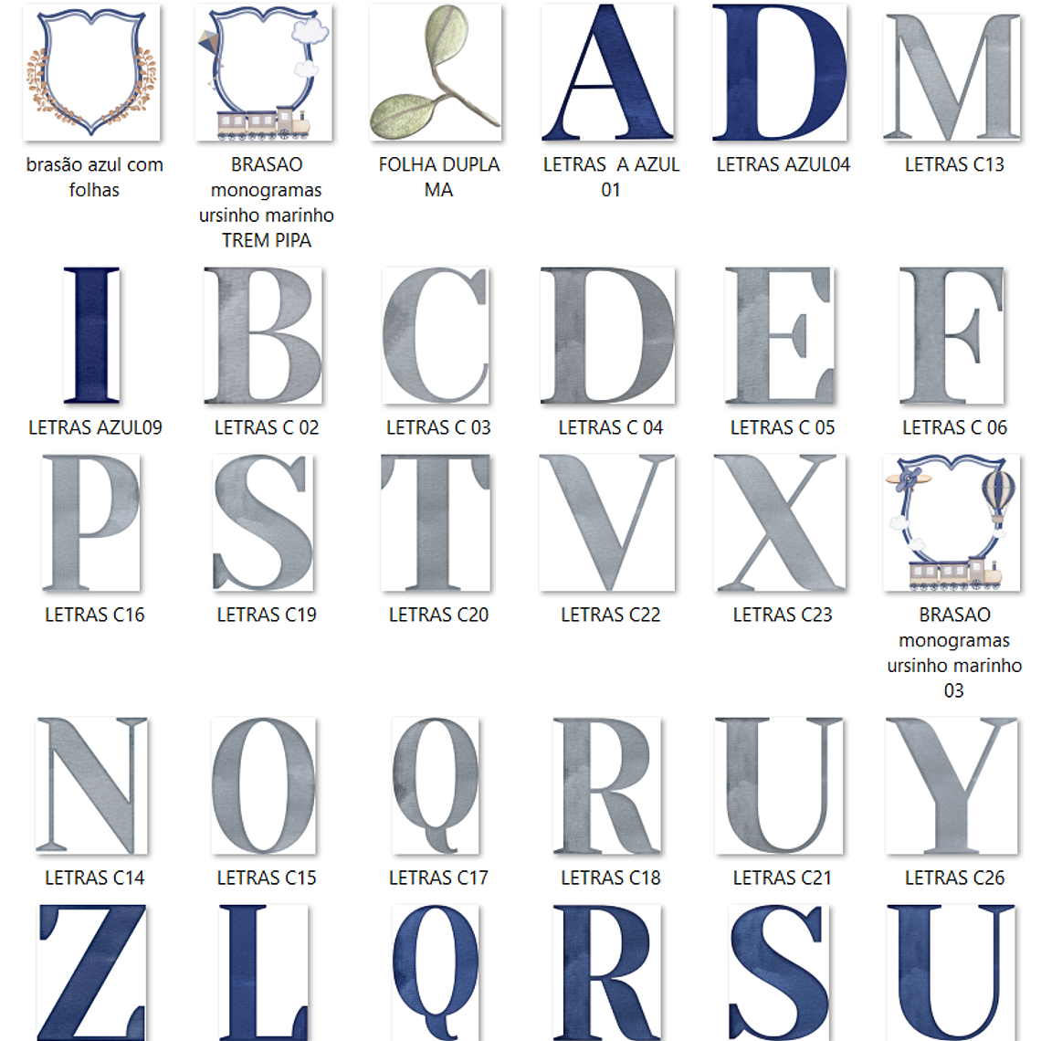 Kit Digital Monogramas Ursinho Azul Marinho 2