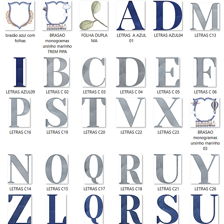 Kit Digital Monogramas Ursinho Azul Marinho 2