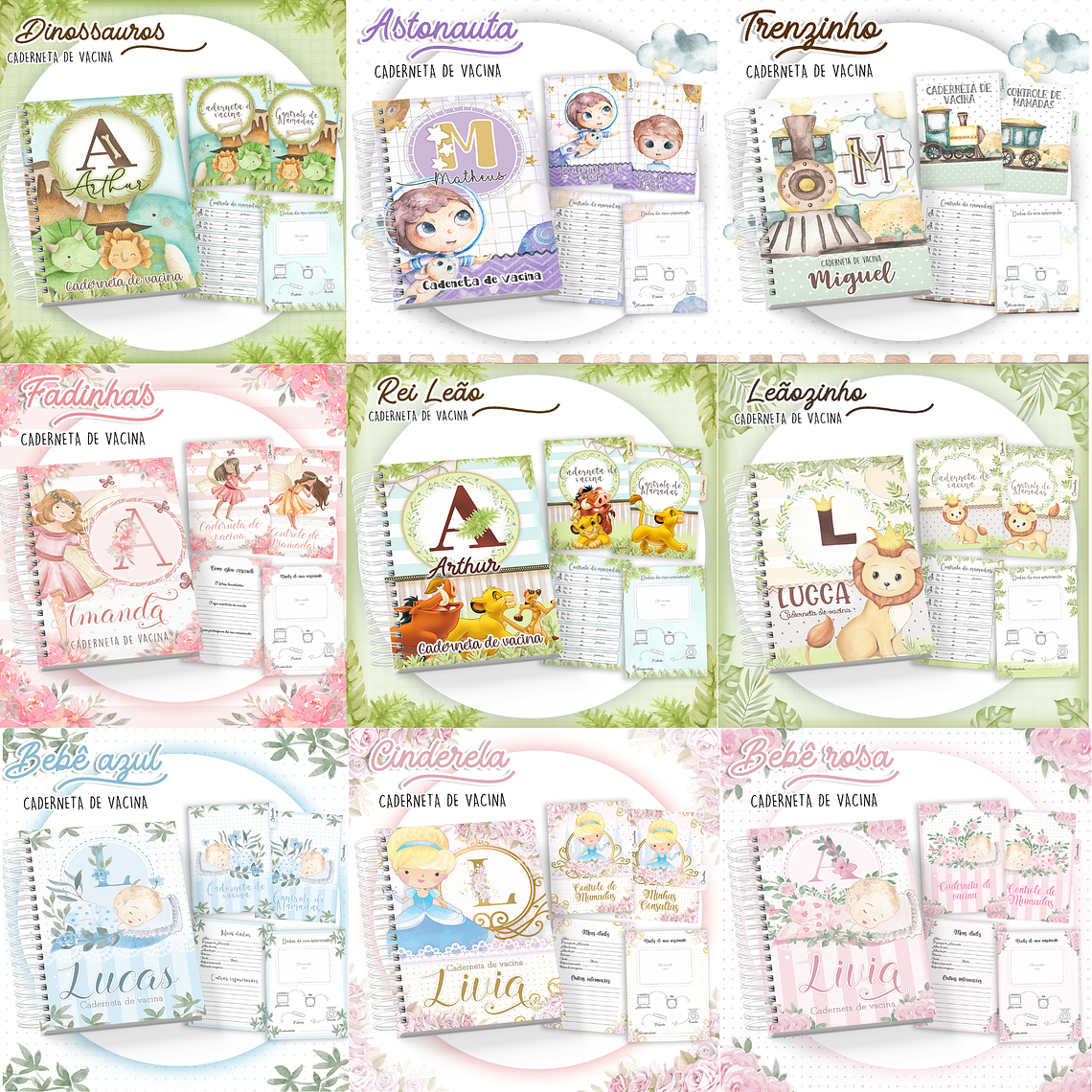 Pack Arquivos Cadernetas de Vacinas - 32 temas  2