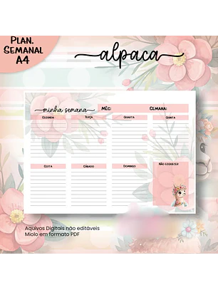 Arquivo Planejamento Semanal A4 Alpaca