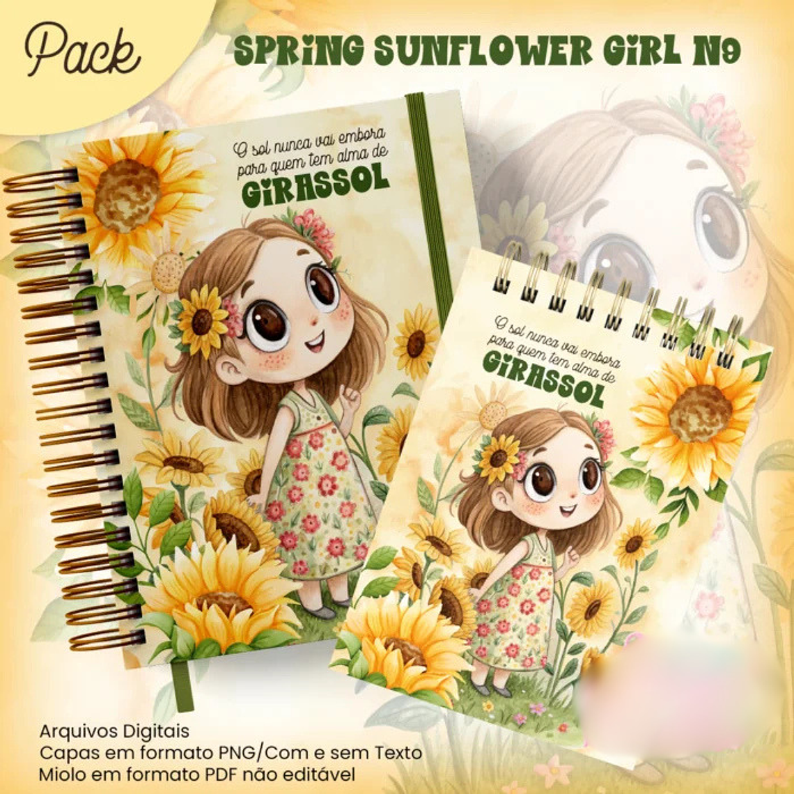 Arquivo Caderno Pautado A5+Bloquinho A6 Spring Sunflower Girl N9 1