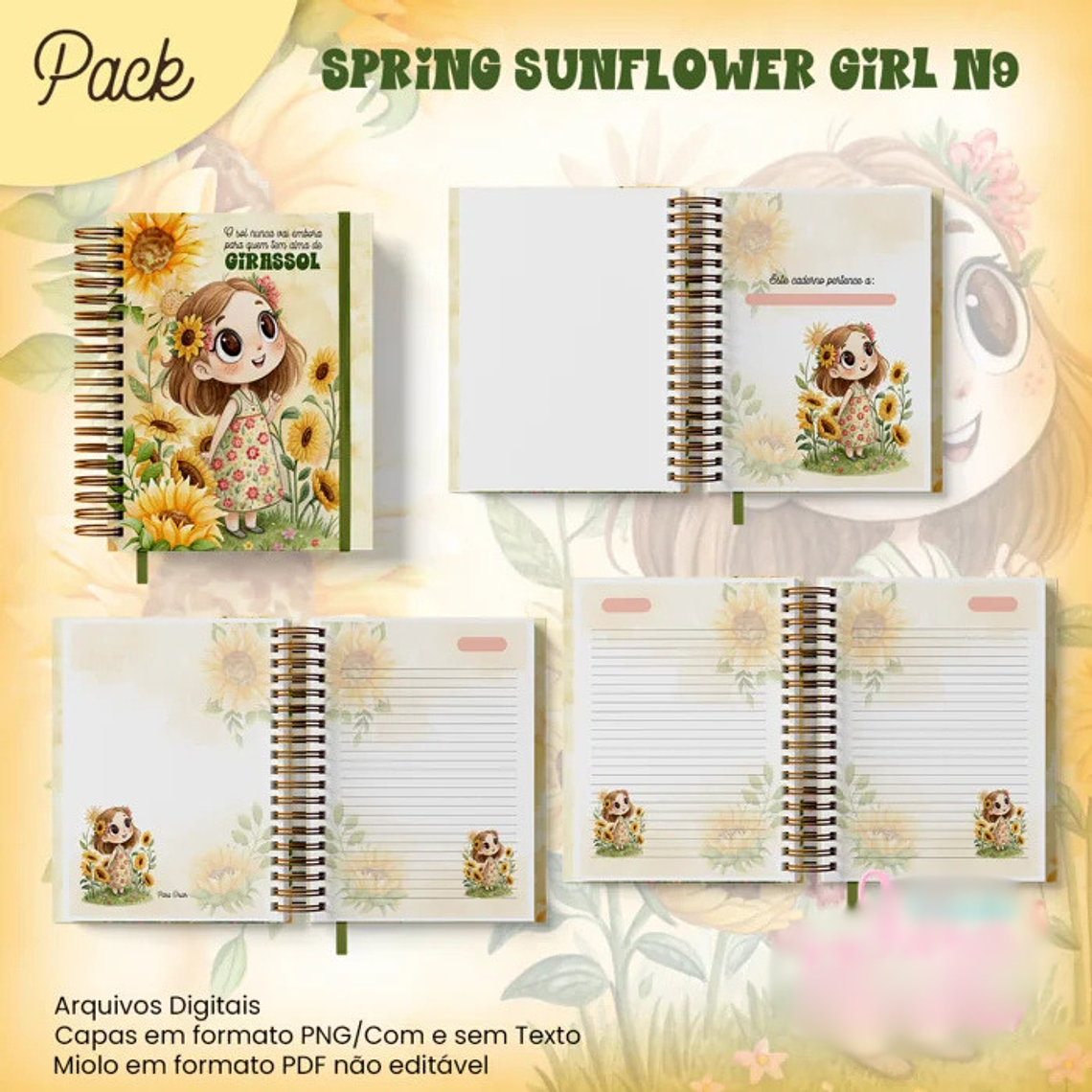 Arquivo Caderno Pautado A5+Bloquinho A6 Spring Sunflower Girl N9 2