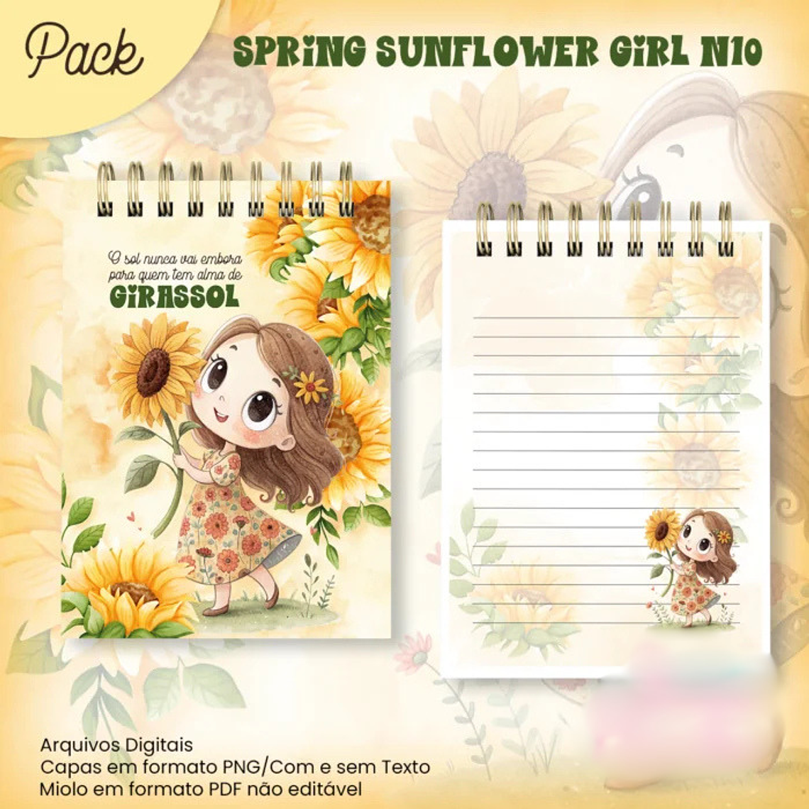 Arquivo Caderno Pautado A5+Bloquinho A6 Spring Sunflower Girl N10 3