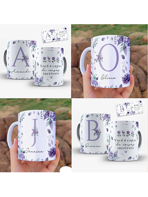 26 Artes Para Canecas Alfabeto floral - Lilás 