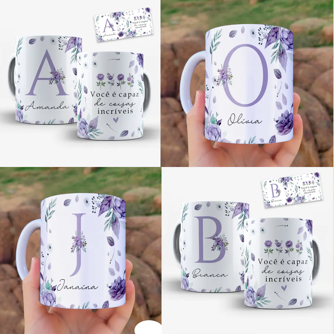 26 Artes Para Canecas Alfabeto floral - Lilás  1