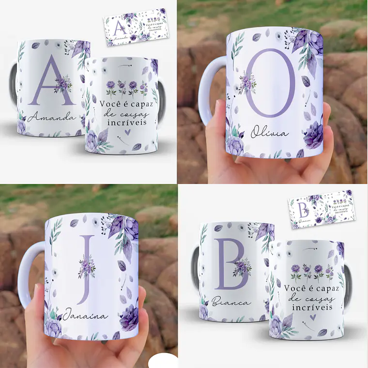 26 Artes Para Canecas Alfabeto floral - Lilás  1