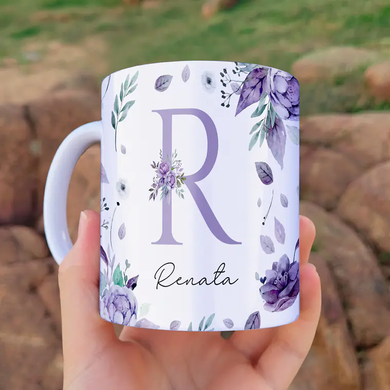 26 Artes Para Canecas Alfabeto floral - Lilás  3