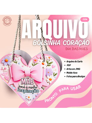 Arquivo de Corte Bolsinha Coração - Dia das Mães