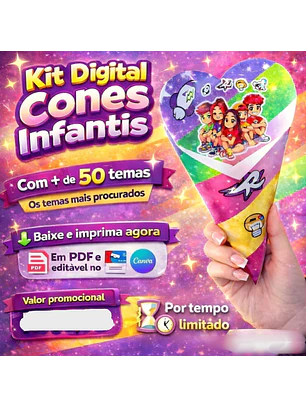 Kit Digital Cones Infantis 50 temas 