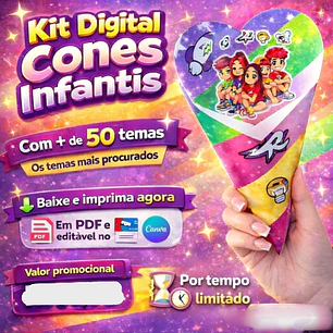 Kit Digital Cones Infantis 50 temas 