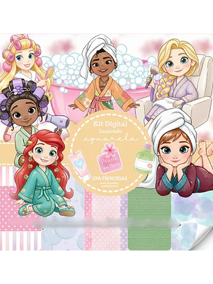 Kit Digital Princesas Spa Party Aquarela