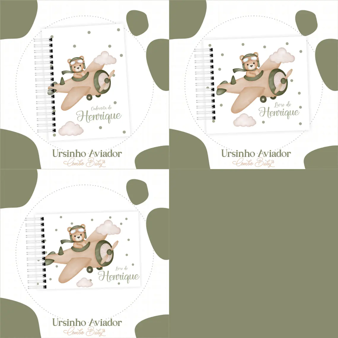 Arquivo Encadernação Baby Ursinho Aviador Verde 1