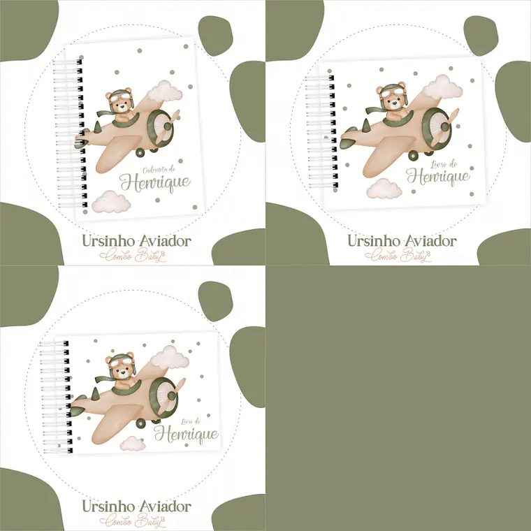 Arquivo Encadernação Baby Ursinho Aviador Verde 1