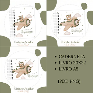 Arquivo Encadernação Baby Ursinho Aviador Verde