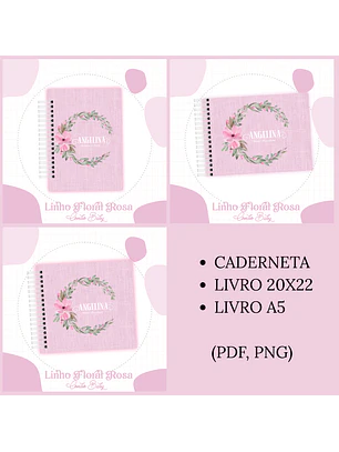 Arquivo Encadernação Baby Linho Floral Rosa
