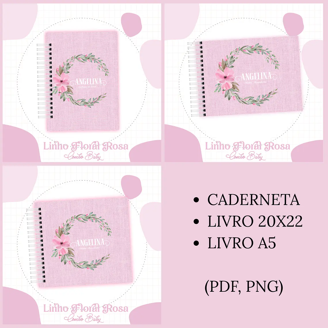 Arquivo Encadernação Baby Linho Floral Rosa 1