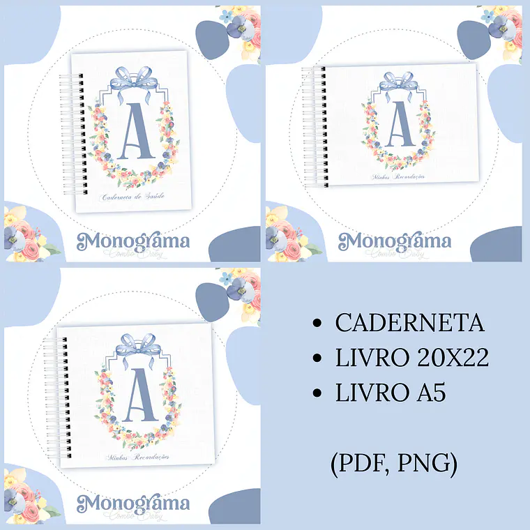 Arquivo Encadernação Baby Monograma Floral  1