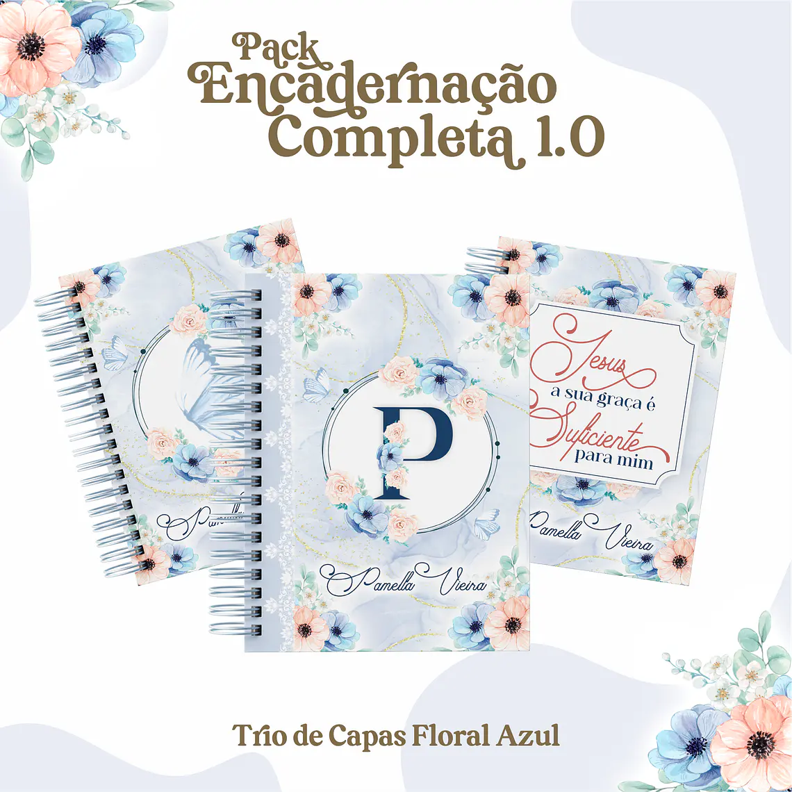 Arquivo Digital Combo Capas Floral Azul  1