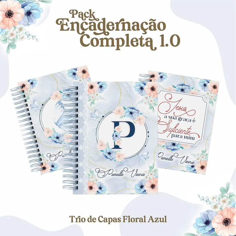 Arquivo Digital Combo Capas Floral Azul  1