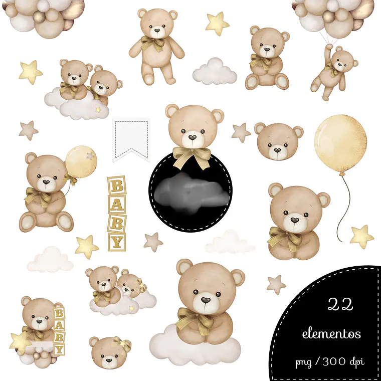 Kit Digital Ursinho Bege com Dourado 1