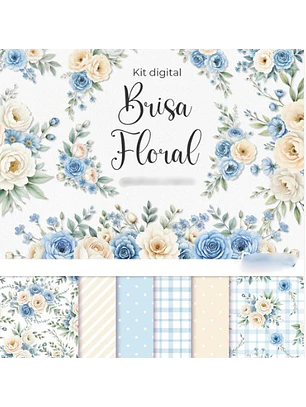 Kit Digital Brisal Floral Azul 