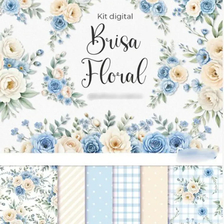 Kit Digital Brisal Floral Azul  1