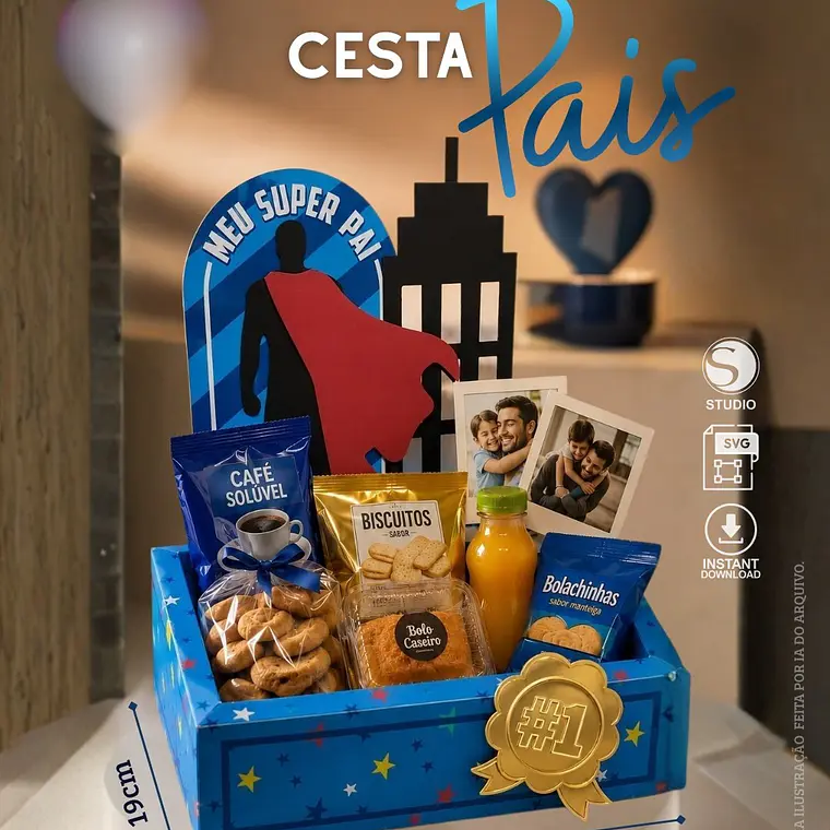 Arquivo digital de corte Cesta Dia dos pais Cenário azul  1
