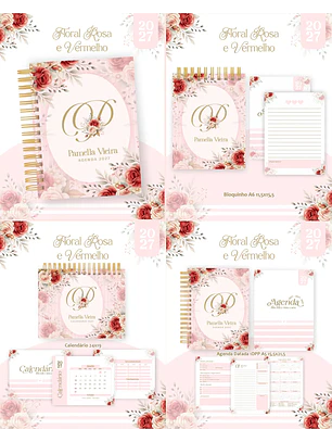 Arquivo Encadernação Floral Rosa e Vermelho Combo 2027