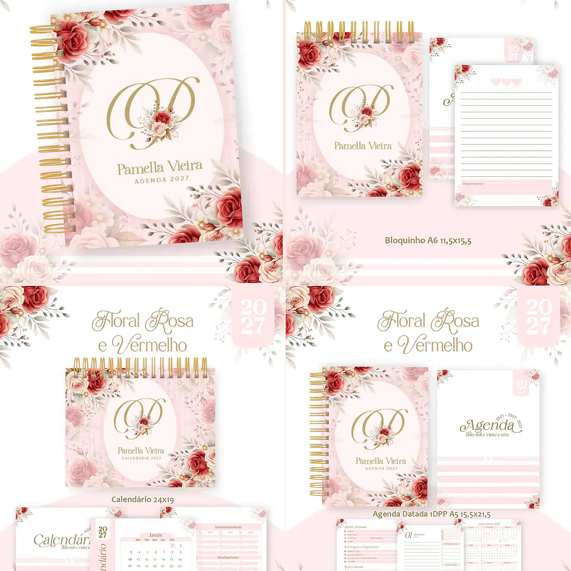 Arquivo Encadernação Floral Rosa e Vermelho Combo 2027 1