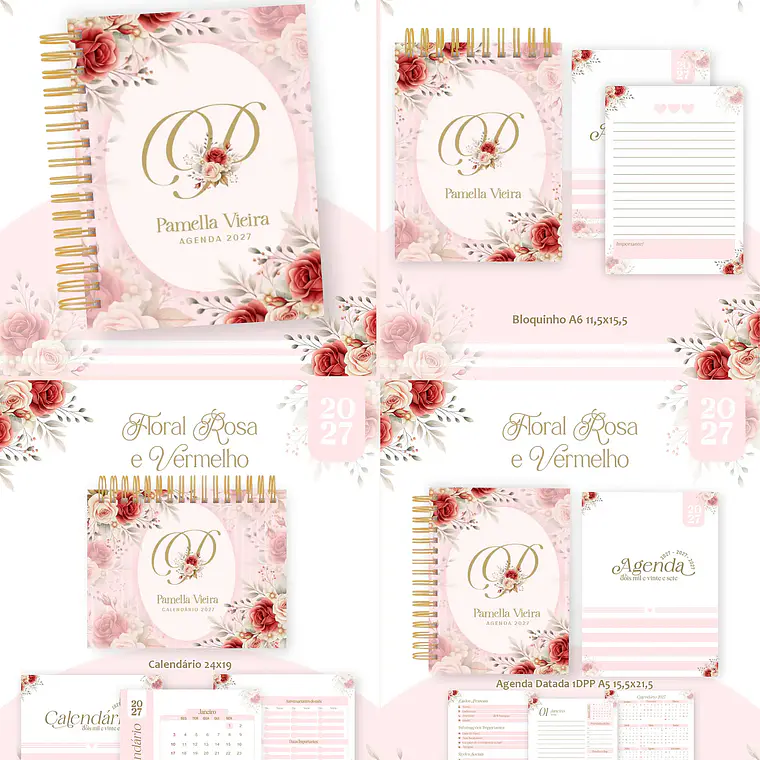 Arquivo Encadernação Floral Rosa e Vermelho Combo 2027 1