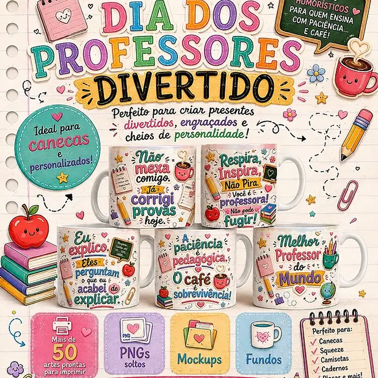 Arquivo Sublimação Pacote Dia dos Professores Divertido 1