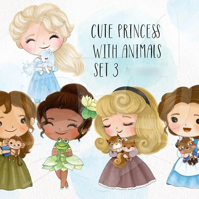 Kit Digital Contos de Fadas Princesa com Animais Kawaii  1