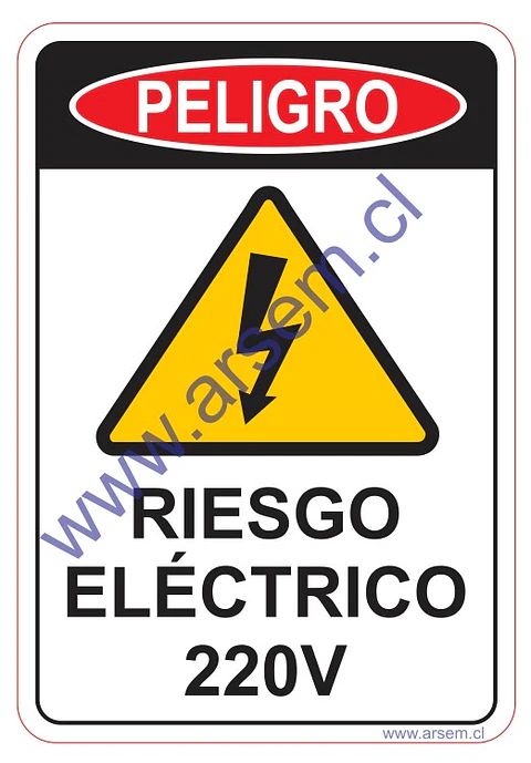 ADHESIVO PELIGRO 220 VOLTS LAMINADO BRILLANTE TROQUELADO DE 130X90 MM