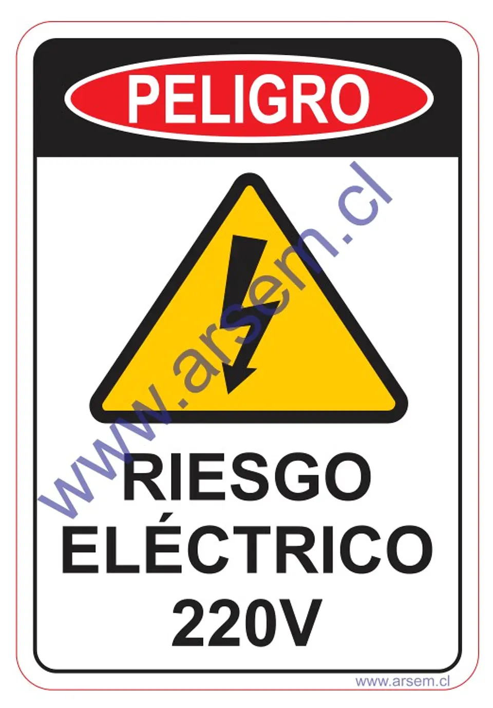 ADHESIVO PELIGRO 220 VOLTS LAMINADO BRILLANTE TROQUELADO DE 130X90 MM 1