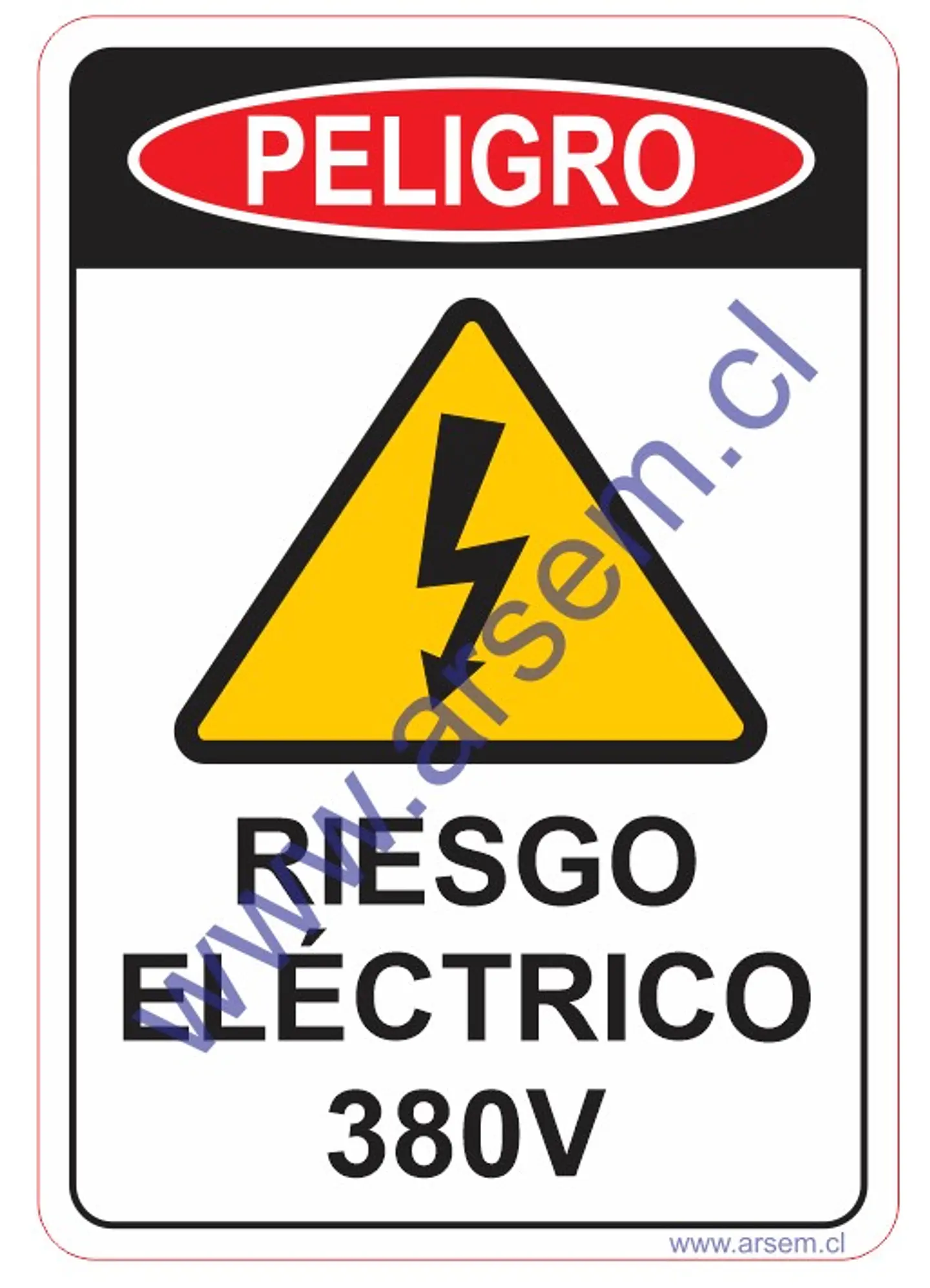 ADHESIVO PELIGRO 380 VOLTS LAMINADO BRILLANTE TROQUELADO DE 130X90 MM 1