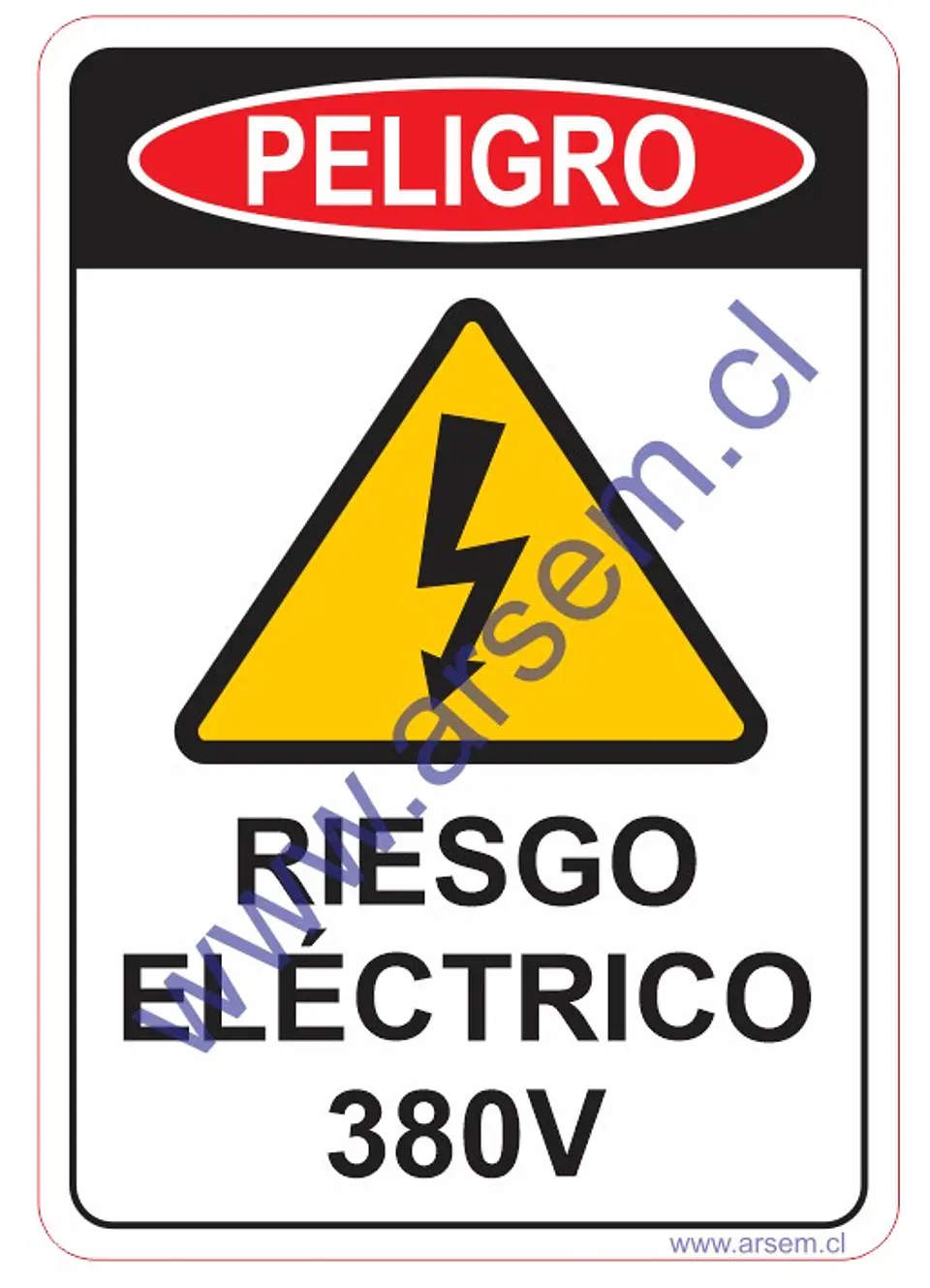 ADHESIVO PELIGRO 380 VOLTS LAMINADO BRILLANTE TROQUELADO DE 130X90 MM 1