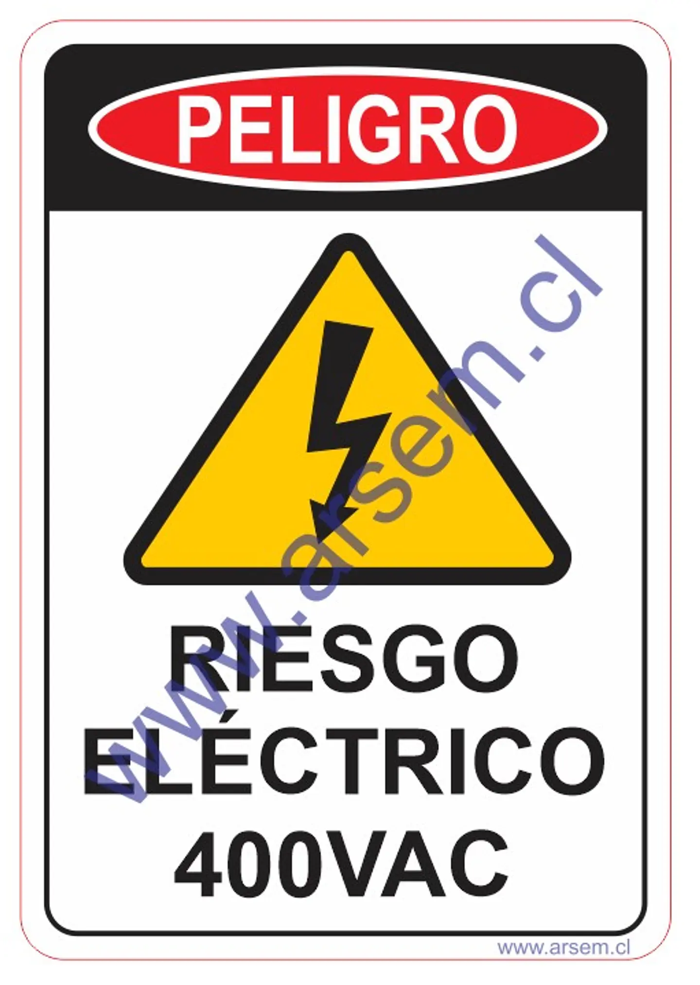 ADHESIVO PELIGRO 400 VAC LAMINADO BRILLANTE TROQUELADO DE 130X90 MM 1