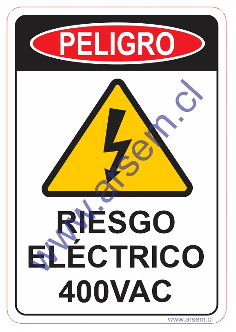 ADHESIVO PELIGRO 400 VAC LAMINADO BRILLANTE TROQUELADO DE 130X90 MM 1