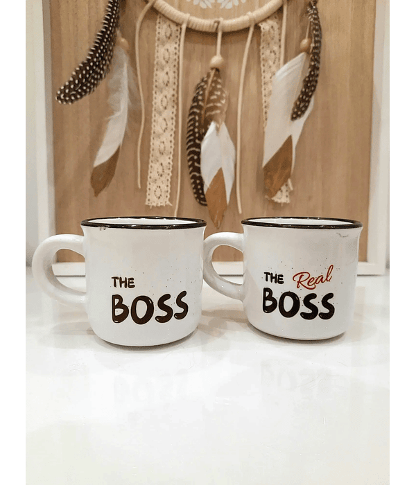 Chávenas de Café Expresso “The Boss & The Real Boss” – Conjunto para Casais - Divertido e Original