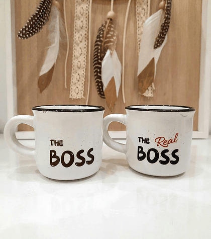 Chávenas de Café Expresso “The Boss & The Real Boss” – Conjunto para Casais - Divertido e Original