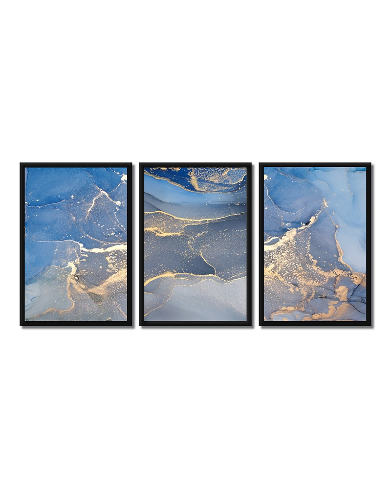 Trio  de Quadros Decorativos Granito Azul 