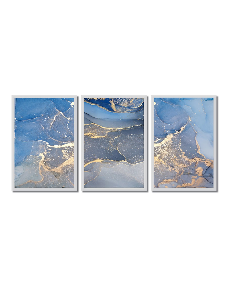 Trio  de Quadros Decorativos Granito Azul 