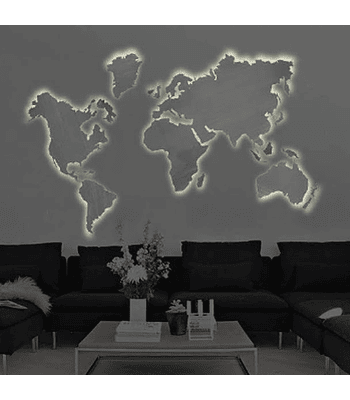 Mapa Mundi em Aço Inox Light COM LED